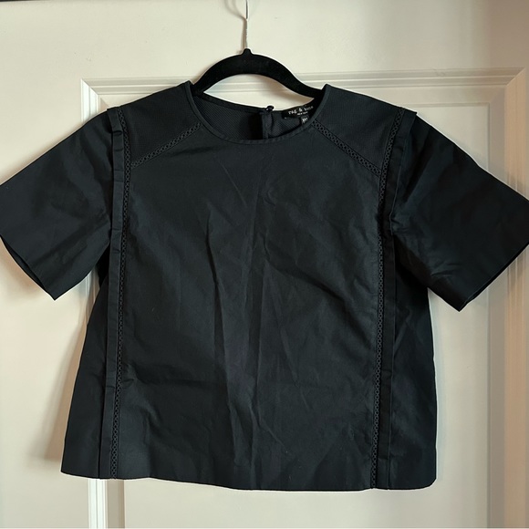 Rag & Bone Alta Cropped Knit Trim Blouse - Picture 6 of 7